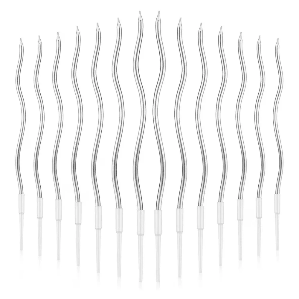 Silver Spiral Birthday Candles Set of 12 Bundle Candle Swirl Squiggly Metallic